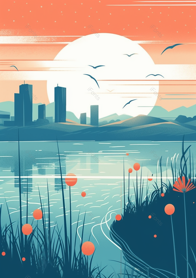 湖面波光粼粼寒露时节插画背景,插画/手绘图,插画/手绘图库,插画/手绘图下载,插画/手绘